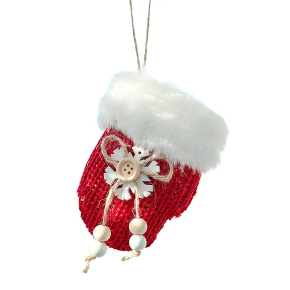 Wadada Mini Christmas Mitten Ornaments Red Santa Hat Gloves Christmas Tree Hanging Decor with Snowflake Wooden Bead Bow and White Plush Cuff for Holiday Winter New Year Party Supplies (Snowflake)
