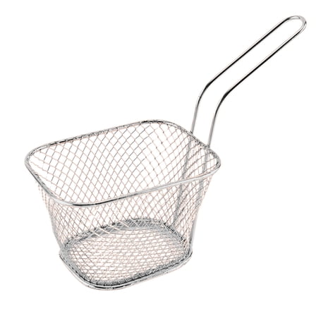 Wadada Mini Fryer Basket, 1PC Iron French Fry Holder Frying Strainer with Handle Table Serving Frying Chips Basket Deep Fryer Basket for Home Kitchen Restaurant Party Barbecue (Silver)