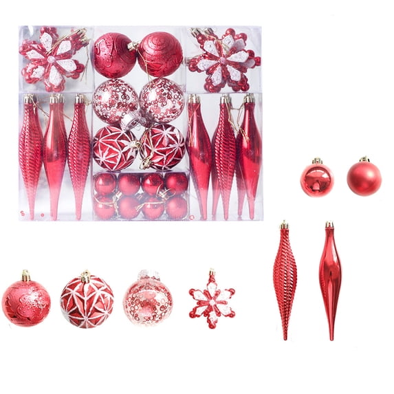 Wadada Mini Red Christmas Ornaments Set,40 Pcs Small Christmas Tree Ornaments Decorations,Shatterproof Clear Plastic Ball Ornament for Christmas Tree for Xmas,Valentine,Thanksgiving,New Year