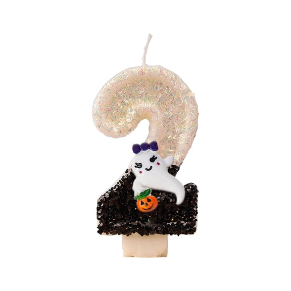 Wadada Number 2 Halloween Cute Ghost Birthday Candles Halloween Ghost Print Themed Birthday Candles Numbers Birthday Cake Topper for Boy Girl Halloween Ghost Birthday Decoration (Number 2)