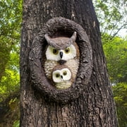 Wadada Owl Mom and Owlet Tree Hugger, Outdoor Garden Sculpture Tree Faces, Owl Bird Garden Resin Statue, Tree Peeker Ornament, Durable & Waterproof,Decor Gardening Presents for Housewarming Birthday