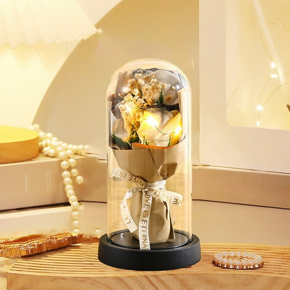 Wadada Preserved Flowers Gifts for Her, Preserved Rose Bouquet in Glass Dome, Light Up Rose Gifts Perfect for Mom Girlfriend Wife, Perfect for Birthday Anniversary Valentine's Day (Black Rose)