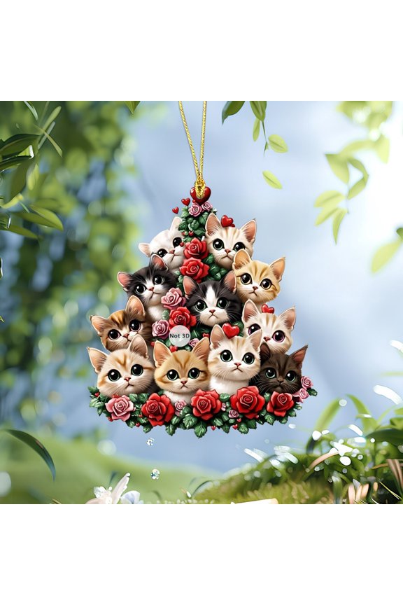 Wadada Rear View Mirror Accessories, Valentines Day Cat Car Hanging Ornament, 2D Flat Automotive Interior Mirrors Pendant, Keychain Backpack Pendant Car Rearview Decoration