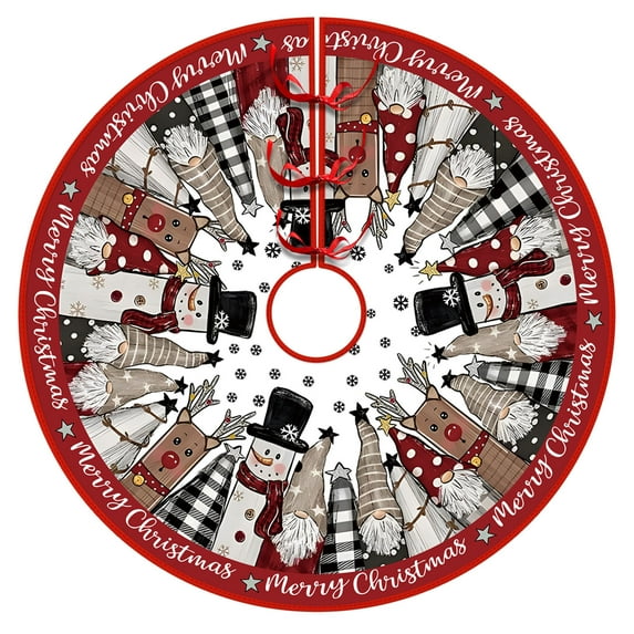 Wadada Red Christmas Tree Skirt 48 Inch Snowman Snowflaks Christmas Tree Decorations Let It Snow Farmhouse Xmas Tree Skirt Ornaments Decor for Merry Christmas Holiday Party New Years (Red)