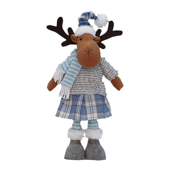 Wadada Santa Reindeer Snowman Figurine Standing Decorations with Retractable Length Leg, Telescopic Christmas Leg Ornament Home Decorations Soft Door Window Table Tree Holiday Season Decor (Elk)