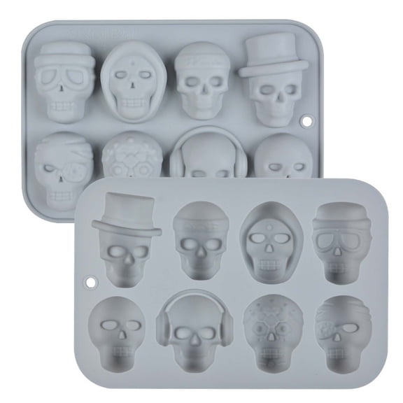 Wadada Skull Ice Cube Mold, 8 Cavity Silicone Ice Mold with Lid for Whiskey Skull Ice Cube Tray for Freezer with Funnel Reusable Halloween Skull Ice Makers for Baking, Chocolate, Candy and Resin