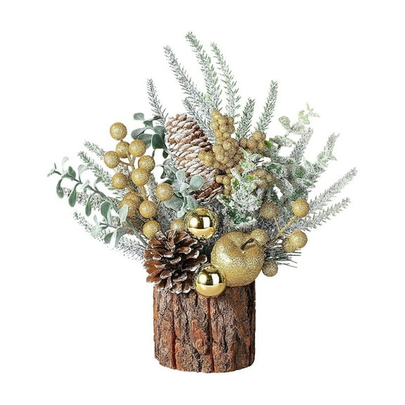 Wadada Small Christmas Tree with Christmas Ornaments Pine Cone Berry, Tabletop Artificial Christmas Tree for Christmas Decorations Home Room Party Winter Indoor Outdoor(1 Pack Gold-Round)