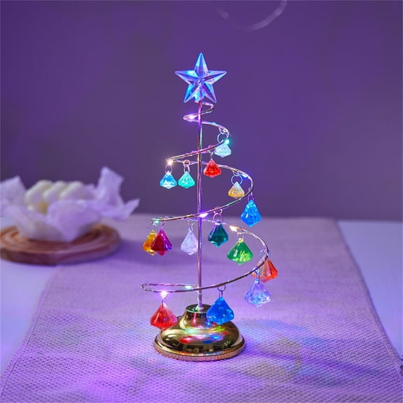 Wadada Small Christmas Tree with Lights, 13" Table Top Pre-lit Artificial Mini Crystal Christmas Tree LED Glass Skinny Desktop Tiny Christmas Tree Christmas Decor for Kitchen Christmas Tree Tabletop