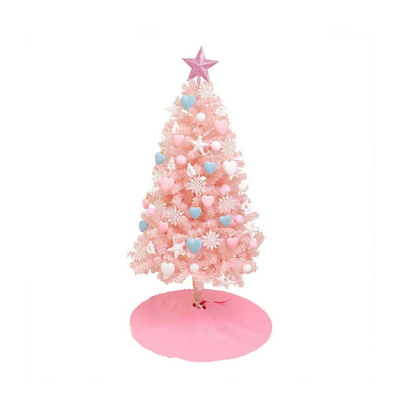 Wadada Small Mini Pink Christmas Tree with Light, 24Inch Tabletop Miniature Pine Christmas Tree with Hanging Ornaments, Battery Operated Artificial Girl Xmas Tree, Best DIY Christmas Holiday Decor