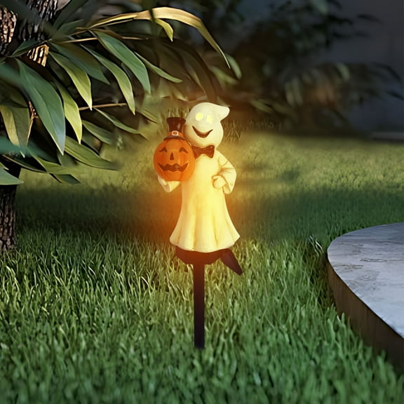Wadada Solar Halloween Ghost Pathway lights Decorations, Halloween Ghost Stake Lights Set of 2, Lighted 3D Ghost Outdoor Waterproof for Garden, Pathway and Yard Decoration (Cute Ghost)