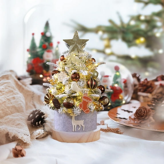 Wadada Table Top Christmas Tree 17.7 Inch Mini Christmas Tree Christmas Ornaments Balls Stars Bow Tabletop Artificial Christmas Tree Christmas Decorations Indoor Christmas Decor