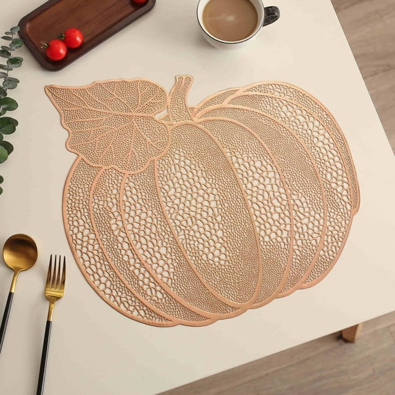 Wadada Thanksgiving Harvest Pumpkin Placemats 16 x 16 Inch, Embroidered Diecut Place mats, Fall Autumn Home Decorations, Orange Table Mats for Halloween Kitchen Dinning Room, 16 Inch Round