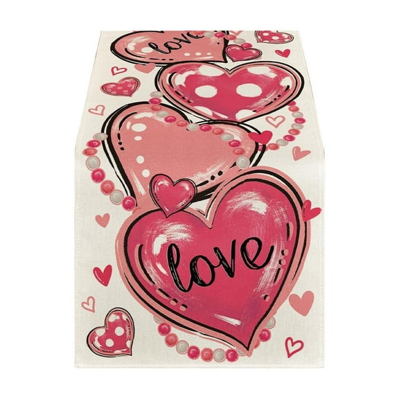 Wadada Valentine's Day Heart Table Runner 72 x 13 Inch Decor, Red Linen Burlap Hearts Pattern Table Cover for Romantic Special Night, Anniversaries, Engagement, Kitchen Dining Fireplace Mantel Decor