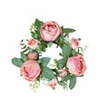 thumbnail image 1 of Wadada Valentine's Day Pink Rose Candle Rings Wreaths Artificial Flowers with Green Leaves Floral Table Pillar Centerpiece Mini Rings Garland for Wedding Home Party Table Wreath Candle Holder Decor, 1 of 7
