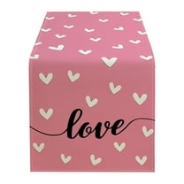 Wadada Valentine's Day Pink Table Runner, Pink Love Hearts Scarf Kitchen Dining Table Decor, Wedding Anniversary Holiday Burlap Home Decoration Indoor Outdoor Party Supply 13x71 Inches