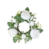Wadada Valentine's Day White Rose Candle Rings Wreaths Artificial