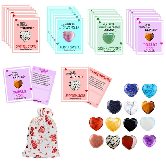 Wadada Valentines Day Cards for Kids, 24 Sets Valentines Day Cards Natural Gemstone Crystals Rocks Minerals Bulk, Valentine Exchange Card for Kids Girls Boys School Class Classroom Cards Party Favors