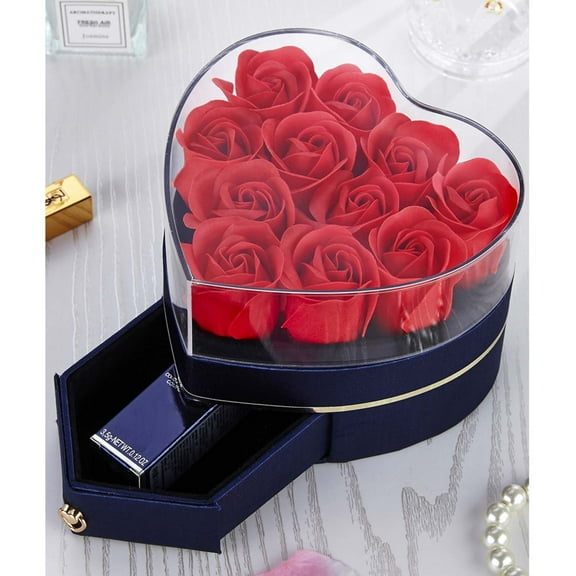 Wadada Valentines Day Heart Shaped Box, Heart Shape Ring Box Preserved Flower Rose Ring Case Velvet Jewelry Box Gift Box for Valentine's Day Mother's Day Wedding Anniversary Birthday