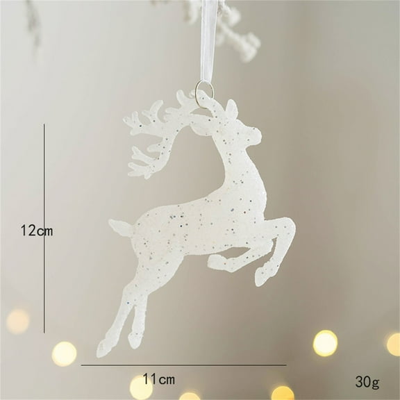 Wadada White Christmas Hanging Ornaments,Plastic Glitter Reindeer Hanging Figurine Ornament,Glitter Christmas Tree Decor, Snowflake Xmas Pendants Novelty Decoration for New Year Party Seasonal Decor