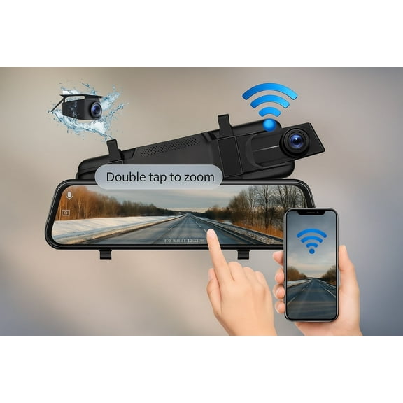 Wadan 10 1080P Mirror Dash-cam, dual lens, night vision, G-Sensor, front & rear-view