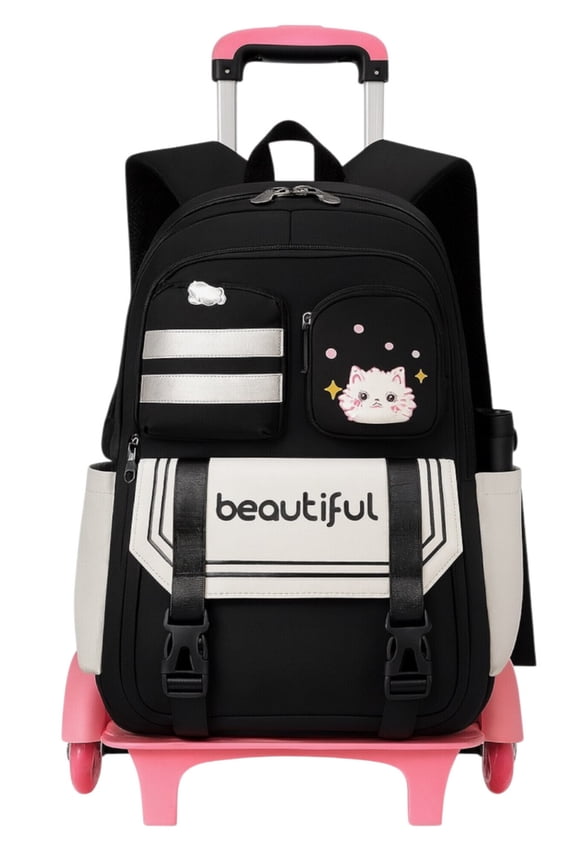 17-Inch 6-Wheel Rolling Daily School Backpack – Stylish Trolley & Shoulder Bag for Girls/Boys