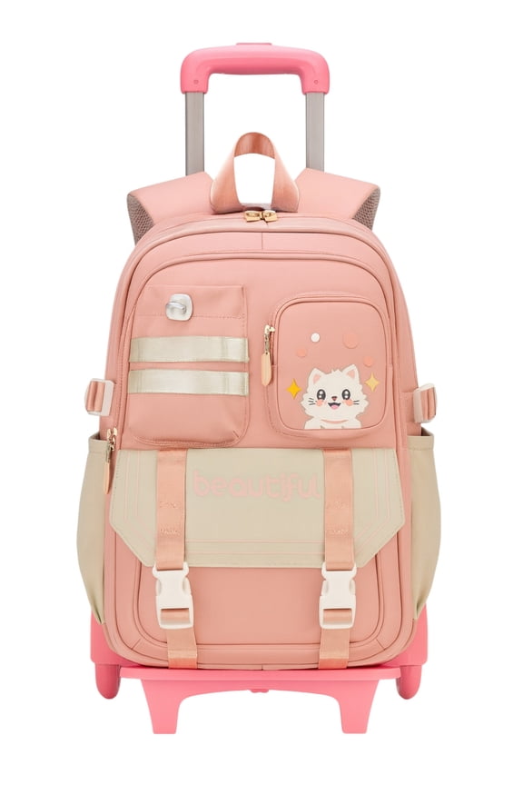 17-Inch 6-Wheel Rolling Daily School Backpack – Stylish Trolley & Shoulder Bag for Girls