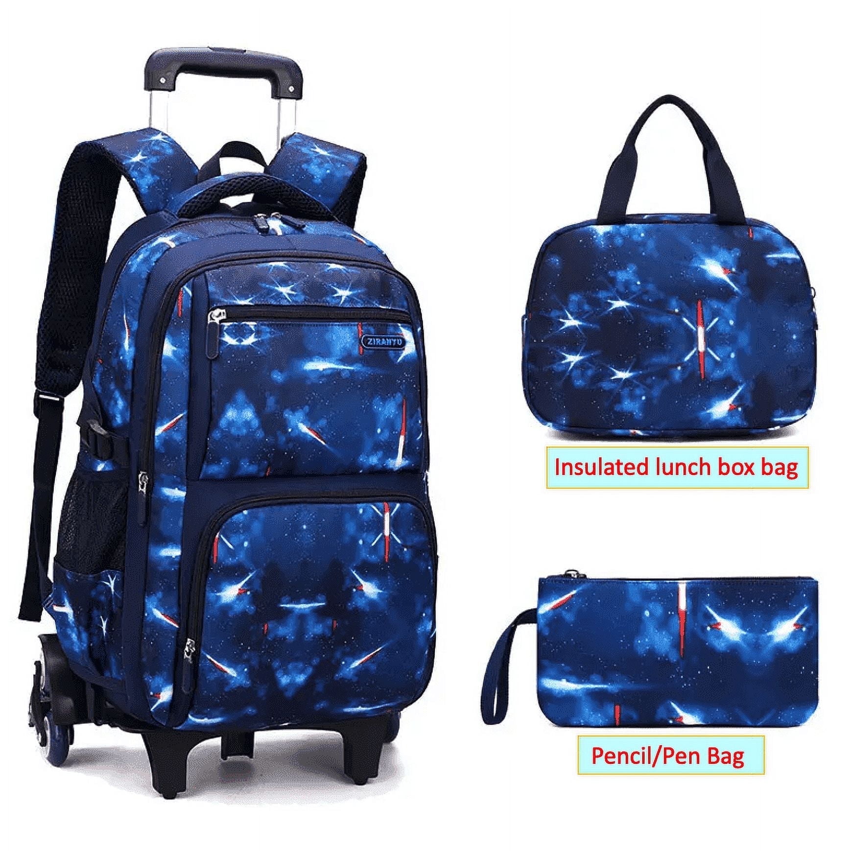 Wadan 18-inch 6-Wheels Rolling Stylish School Backpack, Shoulder Backpack with Lunch Bag & Pen Pouch - All in One-for Boys/Girls