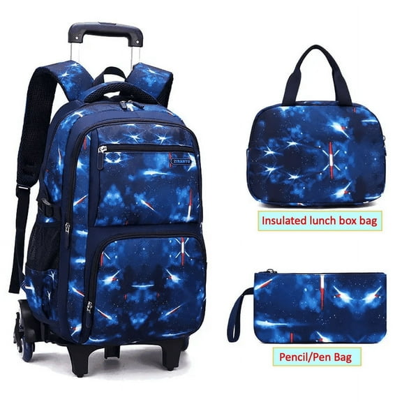 Wadan 18-inch 6-Wheels Rolling Stylish School Backpack, Shoulder Backpack with Lunch Bag & Pen Pouch - All in One-for Boys/Girls