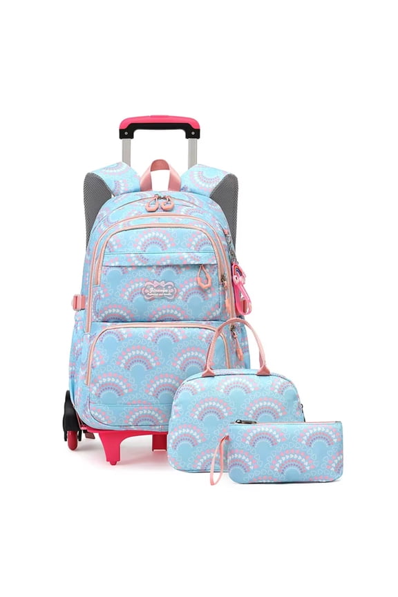 6-Wheel Rolling Daily School Backpack Set, 18" Trolley Bag with Lunch Bag & Pencil Case for Boys & Girls