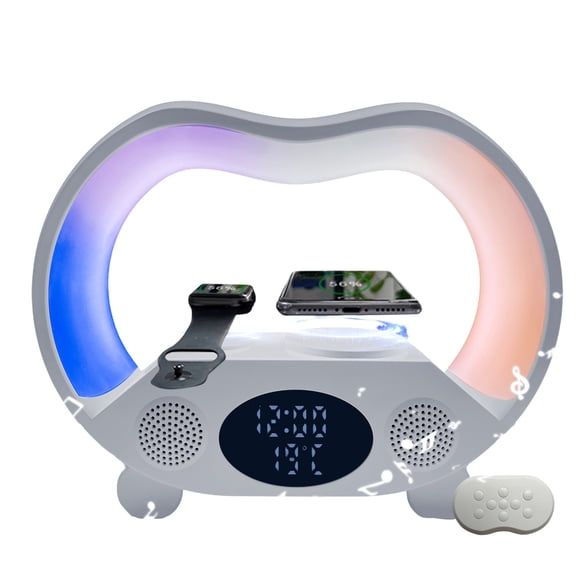 Wadan 6-in-1 Smart Bluetooth Speaker with 15W Wireless Charging, Digital Clock & Alarm, Temperature Display, RGB Light Modes – Apple-Style