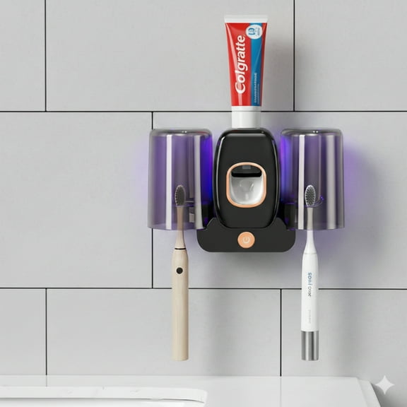 Wadan Wall Mounted Toothbrush Holder with Automatic Toothpaste Dispenser & 2 Cups