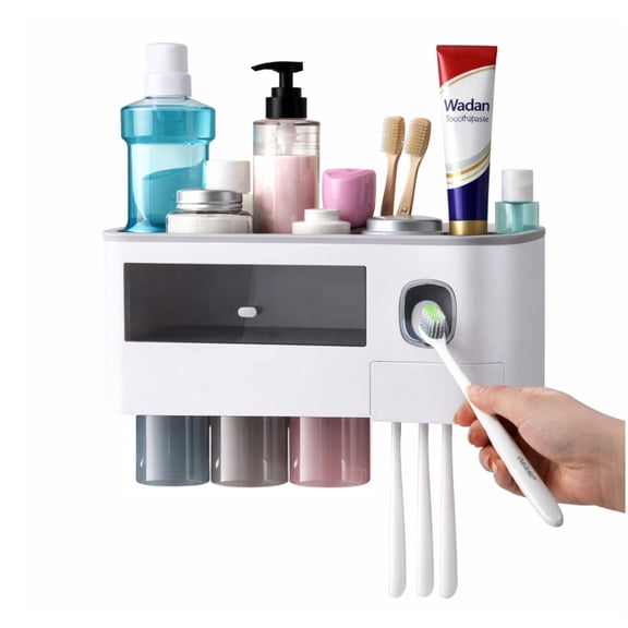 Wadan Wall-Mounted Toothbrush Holder with Toothpaste Dispenser & Storage Drawer With Bathroom Organizer