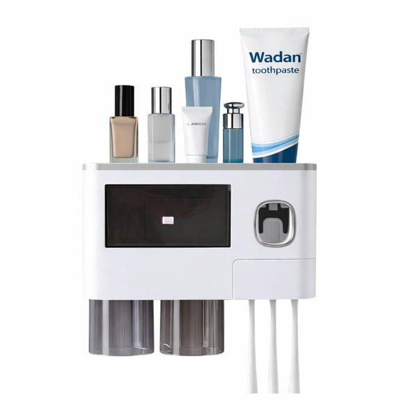 Wadan Wall-Mounted Toothbrush Holder with Toothpaste Dispenser & Storage Drawer With Bathroom Organizer