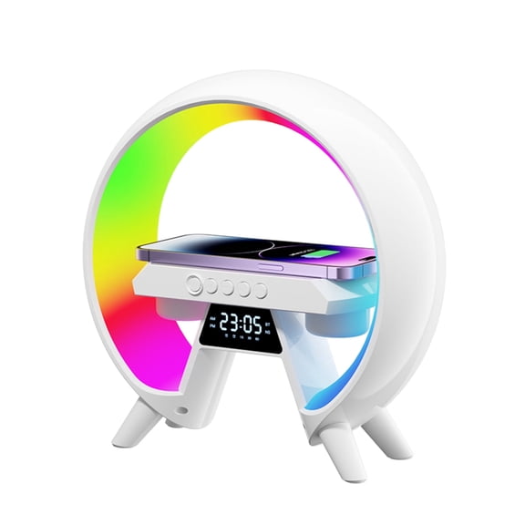 Wadan LED Table Lamp with Wireless Fast Charger, Bluetooth Speaker, Alarm Clock, and App Control for Bedroom and Office