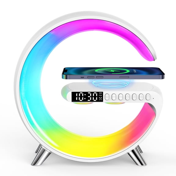Wadan Wireless Fast Charger Table Lamp with Bluetooth Speaker, LED Light, Alarm Function- App control for Bedroom or Office