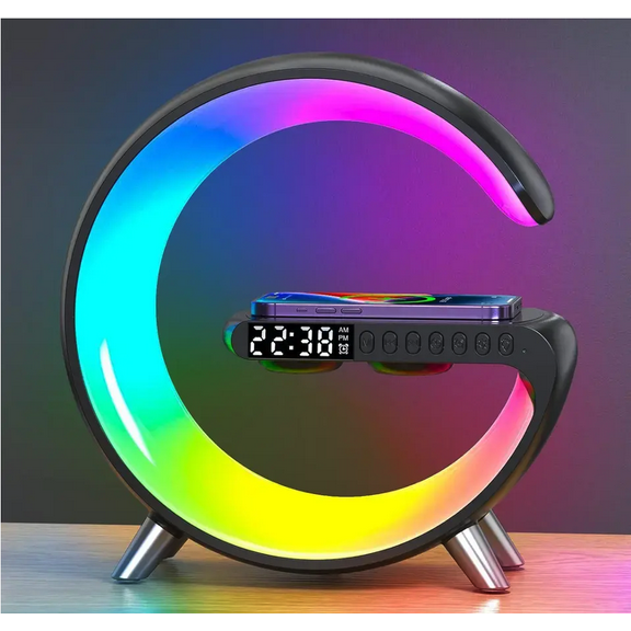 Zerak Wireless fast charger with Bluetooth Speaker, Night Light, Alarm Clock - LED Table Lamp for Bedroom, Office & Home Decor