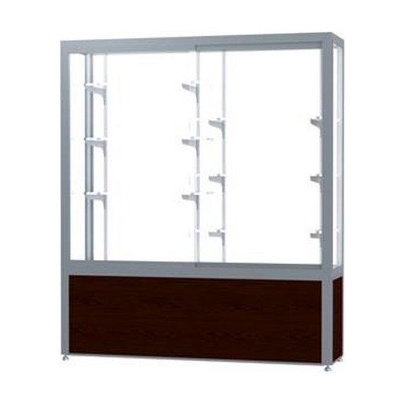Waddell 10405WB-SN-W Challenger 60 x 66 x 16 in. Walnut Vinyl Base Display Case, White Back - Satin