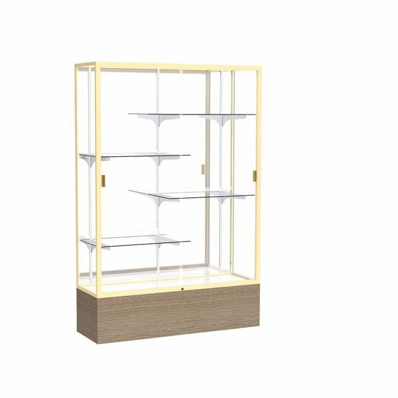 Waddell 2074MB-GD-DK Reliant Floor Case, Mirror Back, Champagne Finish, Driftwood Oak Base