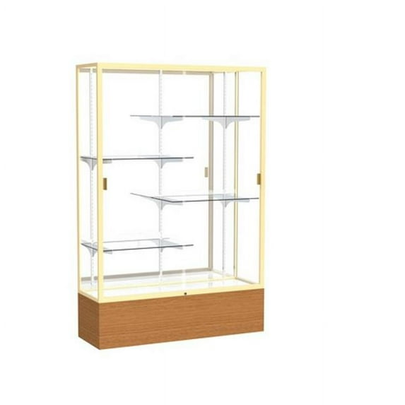 Waddell 2074MB-GD-MK Reliant 48 x 72 x 16 in. Carmel Oak Veener Base Floor Display Case with 4 ft. Length, Mirror Back - Champagne Gold