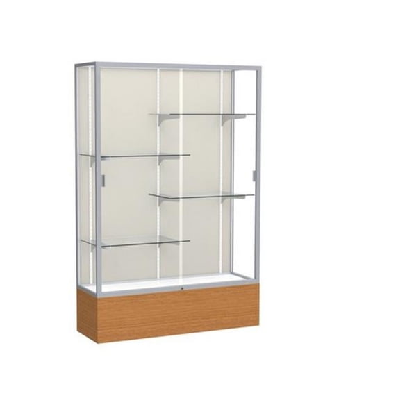 Waddell 2074PB-SN-MK Reliant 48 x 72 x 16 in. Carmel Oak Veener Base Floor Display Case with 4 ft. Length, Plaque Back - Satin