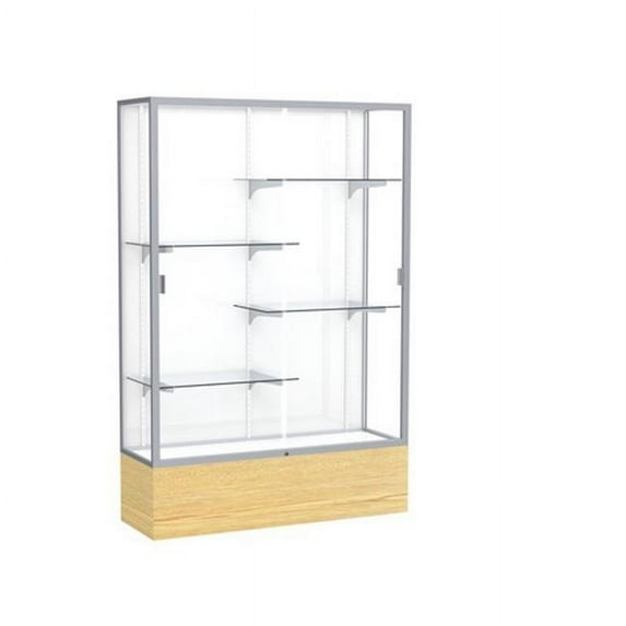 Waddell 2074WB-SN-LV Reliant 48 x 72 x 16 in. Light Oak Vinyl Base Floor Display Case with 4 ft. Length, White Back - Satin