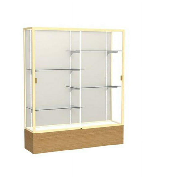 Waddell 2075PB-GD-AK Reliant 60 x 72 x 16 in. Autumn Oak Base Floor Display Case with 5 ft. Length, Plaque Back - Champagne Gold