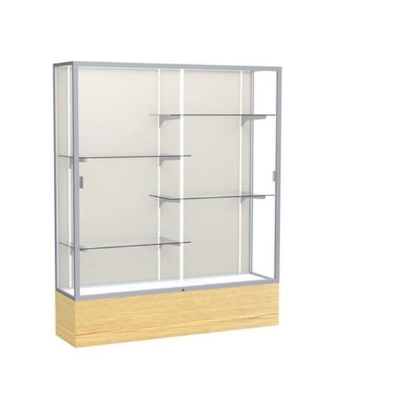 Waddell 2075PB-SN-LV Reliant 60 x 72 x 16 in. Light Oak Vinyl Base Floor Display Case with 5 ft. Length Plaque Back - Satin