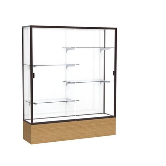 Waddell 2075WB-BZ-AK Reliant 60 x 72 x 16 in. Autumn Oak Base Floor Display Case with 5 ft. Length, White Back - Dark Bronze