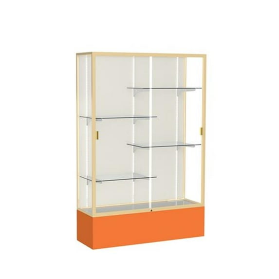 Waddell 374WB-BZ-OR Spirit 48 x 72 x 16 in. Orange Base Floor Display Case with 4 ft. Length, White Back - Dark Bronze