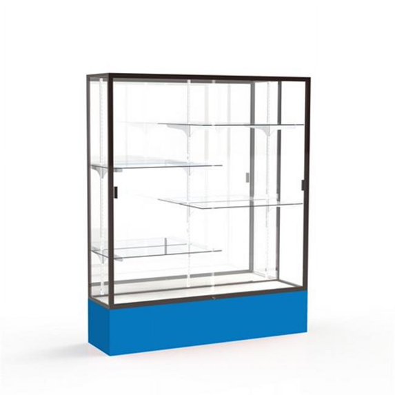 Waddell 375MB-BZ-RY Spirit 60 x 72 x 16 in. Royal Blue Base Floor Display Case with 5 ft. Length, Mirror Back - Dark Bronze