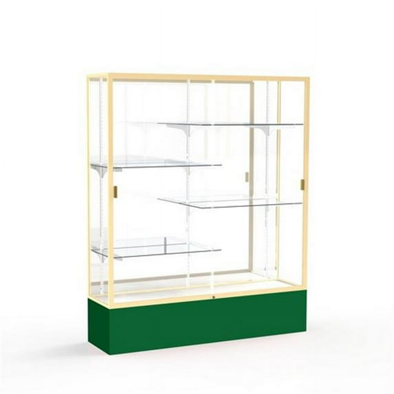 Waddell 375MB-GD-FG Spirit 60 x 72 x 16 in. Forest Green Base Floor Display Case with 5 ft. Length, Mirror Back - Champagne Gold
