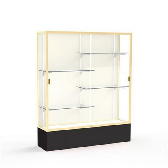 Waddell 375PB-GD-BK Spirit 60 x 72 x 16 in. Black Base Floor Display Case with 5 ft. Length, Plaque Back - Champagne Gold