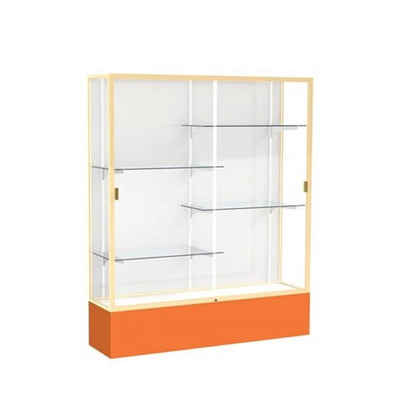 Waddell 375WB-GD-OR Spirit 60 x 72 x 16 in. Orange Base Floor Display Case with 5 ft. Length, White Back - Champagne Gold