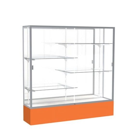 Waddell 376MB-SN-OR Spirit 72 x 72 x 16 in. Orange Base Floor Display Case with 6 ft. Length, Mirror Back - Satin